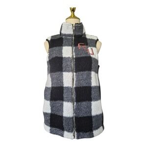 PINK Victoria's‎ Secret FSU Sherpa Vest Womens Small Buffalo Plaid Fleece Zip